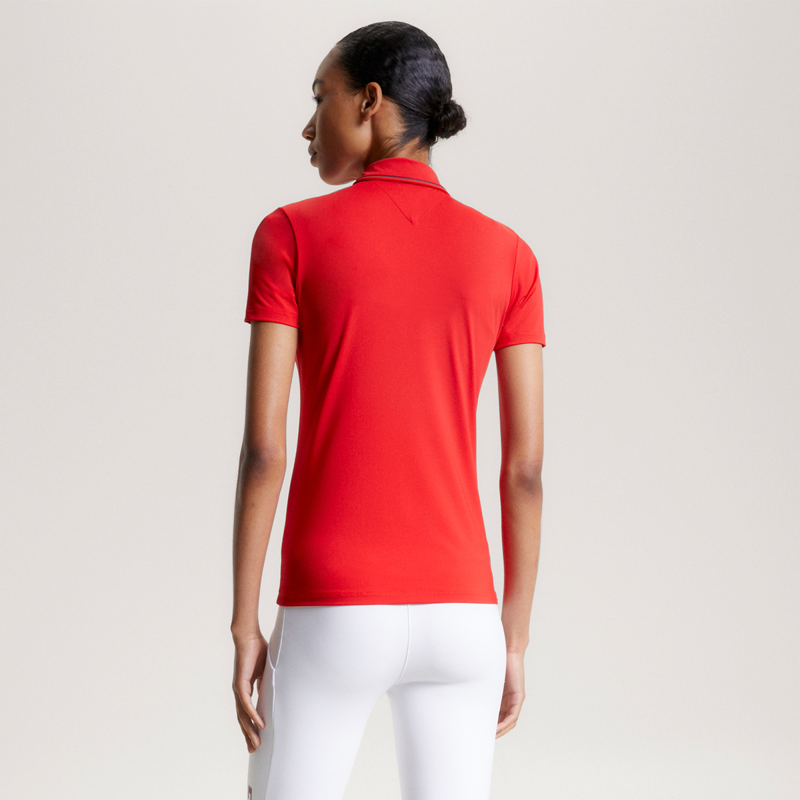 Tommy Hilfiger Women's Harlem Short Sleeve Logo Polo Shirt  - Fierce Red-3