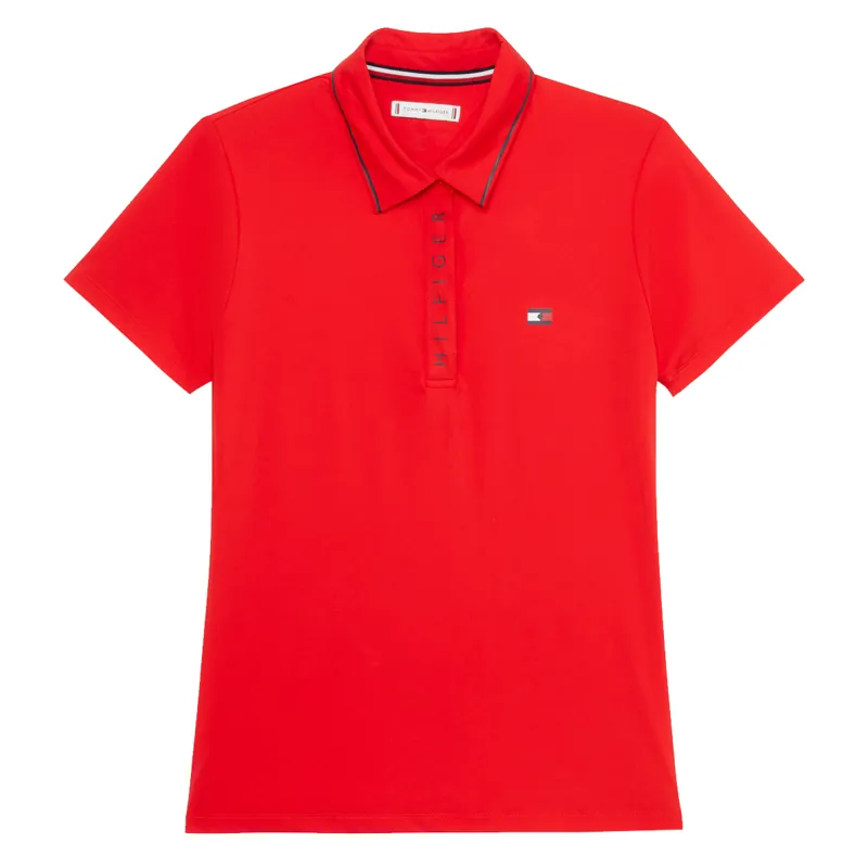 Tommy Hilfiger Women's Harlem Short Sleeve Logo Polo Shirt  - Fierce Red