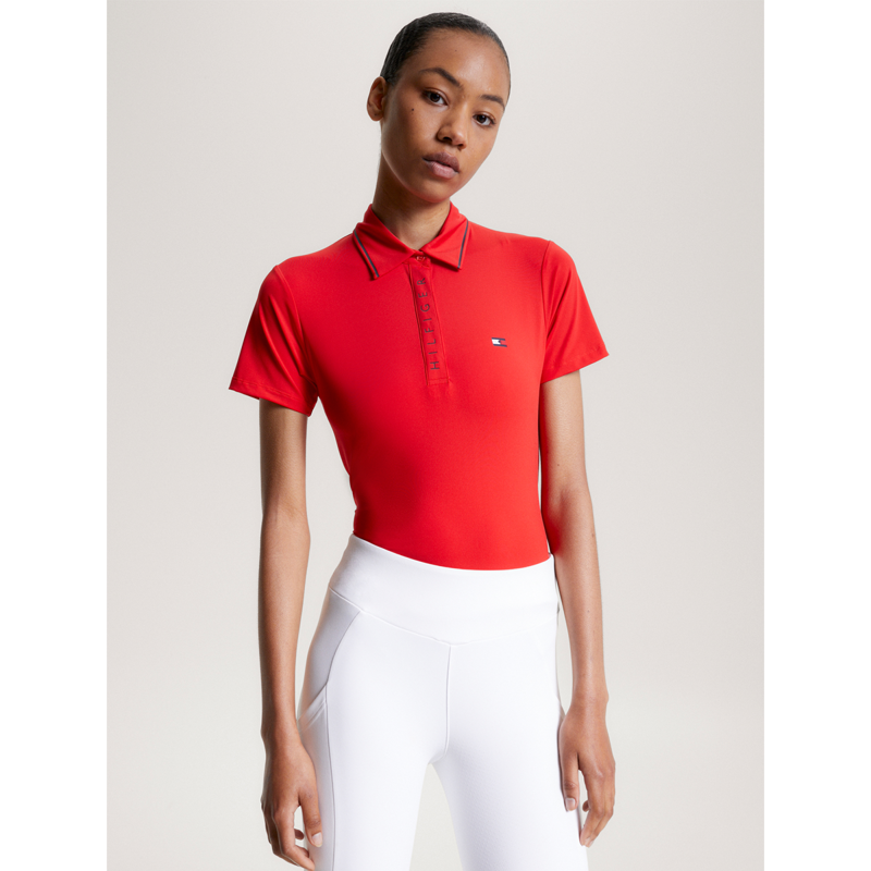 Tommy Hilfiger Women's Harlem Short Sleeve Logo Polo Shirt  - Fierce Red-2