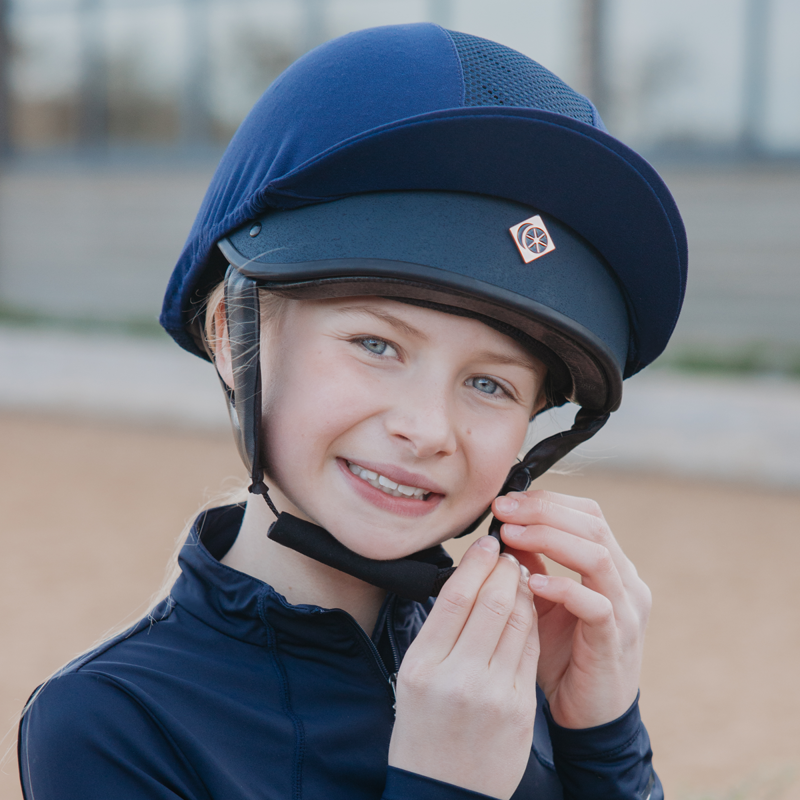 Charles Owen Harlow MS1 Pro Jockey Skull - Navy/Rose Gold-3