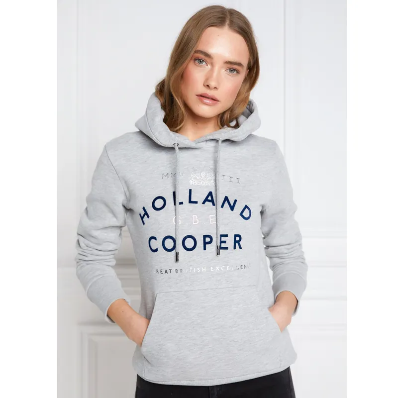 Holland Cooper GBE Flock Logo Hoodie - Mid Grey Marl