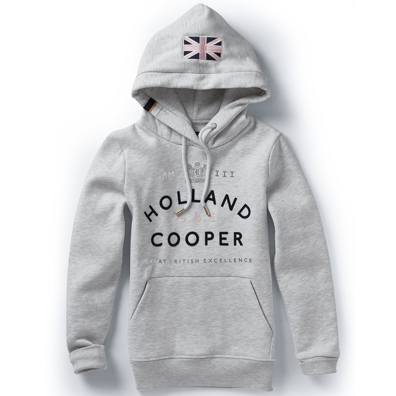 Holland Cooper GBE Flock Logo Hoodie - Mid Grey Marl-3