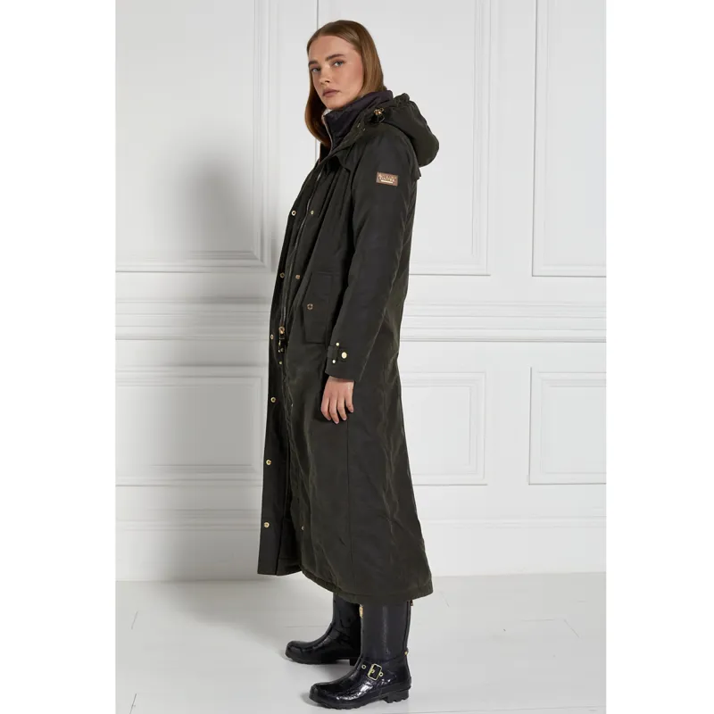 Holland Cooper Wax Longline Field Coat - Dark Olive-2