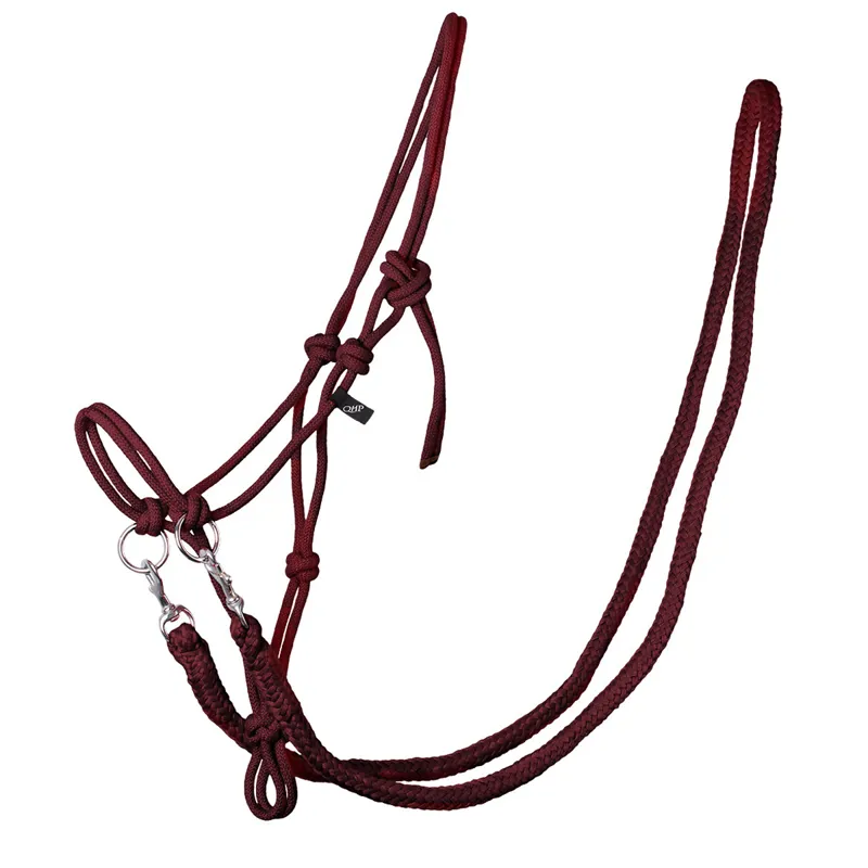 QHP Rope Halter with Reins - Burgundy 