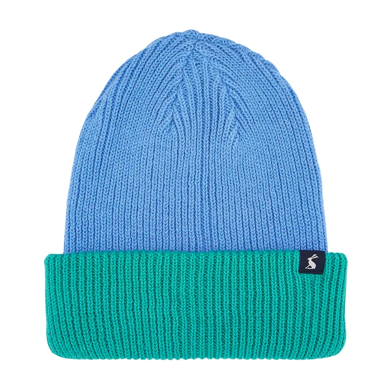 Joules Hedly Reversible Knitted Beanie Hat - Bude Blue