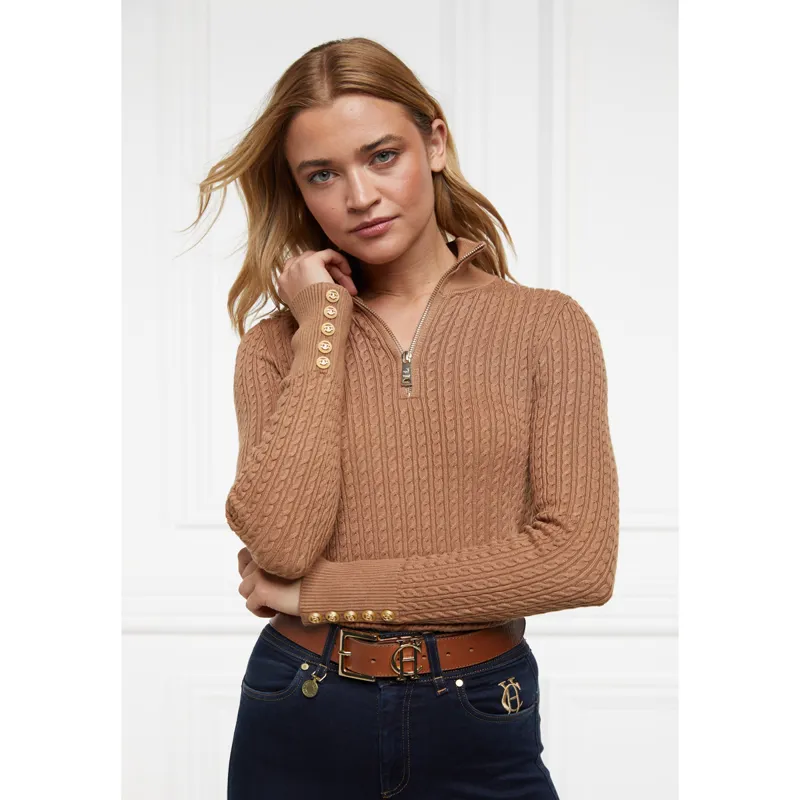 Holland Cooper Ava Half Zip Knit - Dark Camel Marl