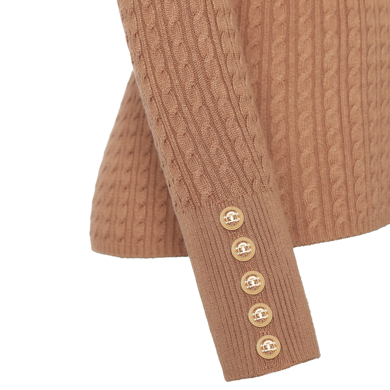 Holland Cooper Ava Half Zip Knit - Dark Camel Marl-5