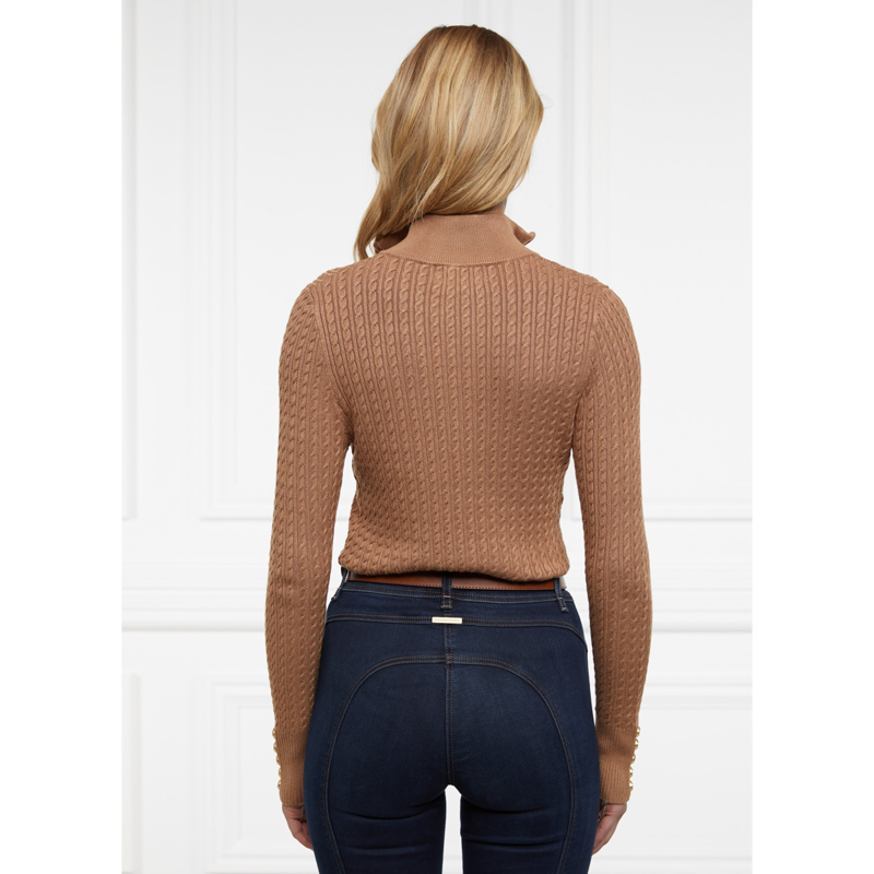 Holland Cooper Ava Half Zip Knit - Dark Camel Marl-2