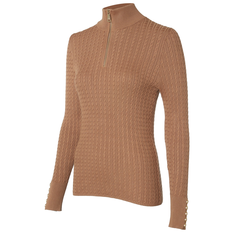 Holland Cooper Ava Half Zip Knit - Dark Camel Marl-4