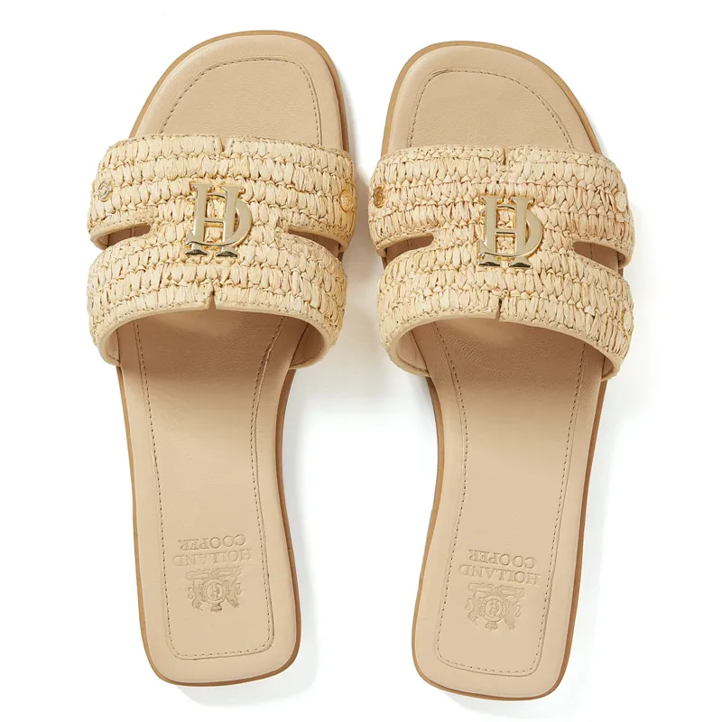 Holland Cooper Monogram Slides - Natural Straw