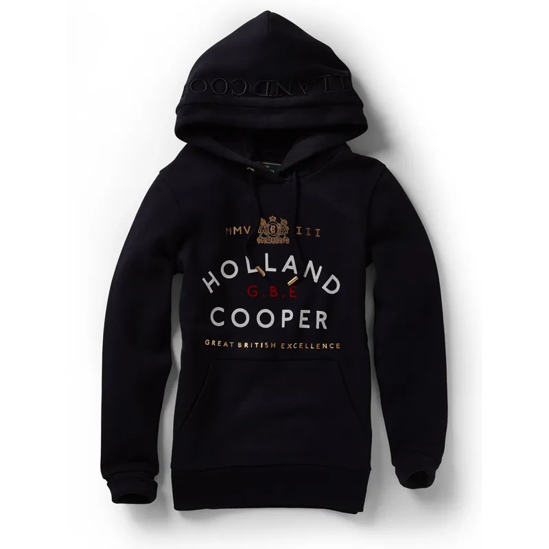 Holland Cooper GBE Flock Logo Hoodie - Ink Navy-3