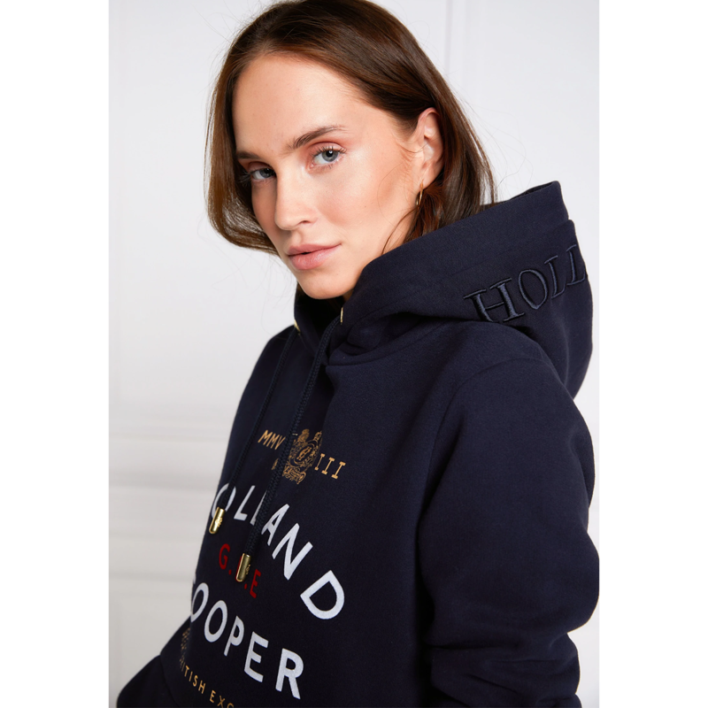Holland Cooper GBE Flock Logo Hoodie - Ink Navy-2
