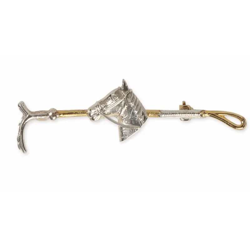 Shires Gold Crop with Horse Head Stock Pin