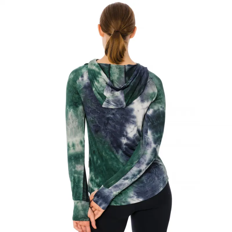 Horseware Ladies Technical Hooded Top - Green/Navy Tie Dye-1
