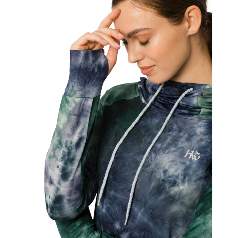 Horseware Ladies Technical Hooded Top - Green/Navy Tie Dye-2