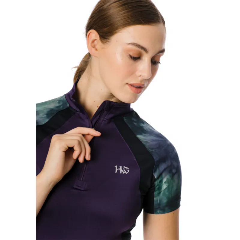 Horseware Aveen Half Zip Technical Short Sleeve Top - Green/Navy Tie Dye-2