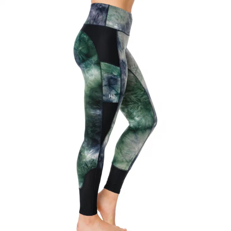 Horseware Silicon Riding Tights - Green/Navy Tie Dye-2