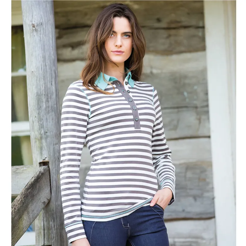 Horseware Cara Long Sleeve Polo - Brown Stripe