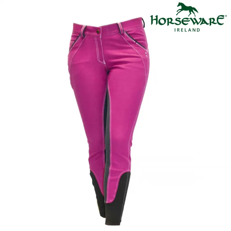Horseware Ladies Denim Fashion Breeches - Fuchsia-1