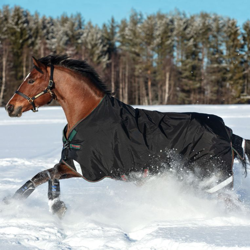 Horseware Rambo Original Medium 200g Turnout Rug With Leg Arches - Black/Green/Red-1