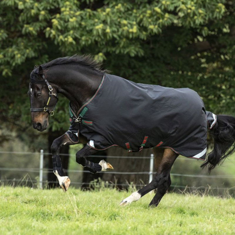 Horseware Rambo Original Medium 200g Turnout Rug With Leg Arches - Black/Green/Red-2