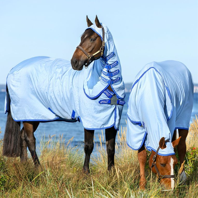 Horseware Amigo Ripstop Hoody Fly Rug - Azure Blue/Strong Blue/Silver-3