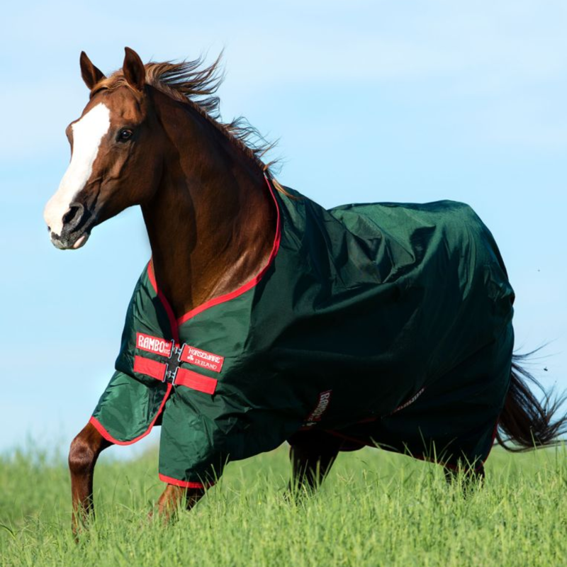 Horseware Rambo Original Lite 0g Turnout Rug - Green/Red-2