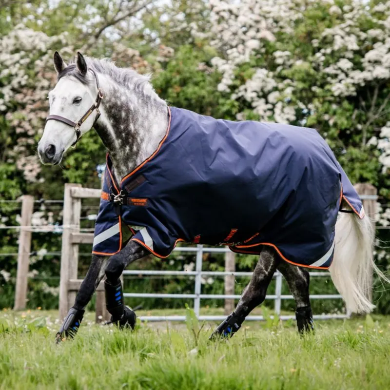Horseware Rambo Original 100g Turnout Rug With Leg Arches - Navy/Orange/Tan/Brown