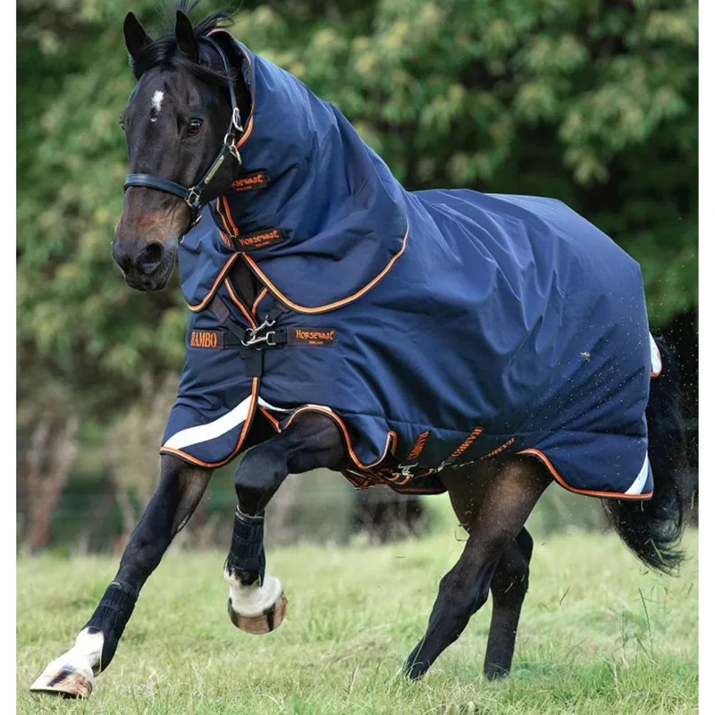 Horseware Rambo Supreme Turnout Lite 50g - Navy/Orange/Tan/Brown