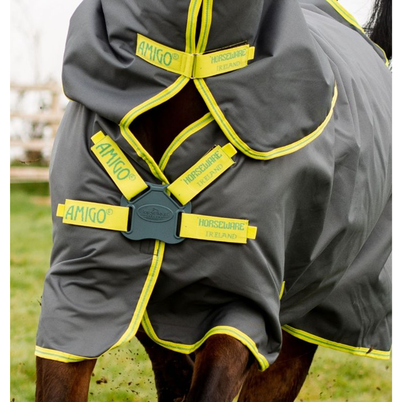 Horseware Amigo Hero 900 Plus Turnout Rug with Disc Front Closure 100g - Grey/Lime/Green and Lime-1