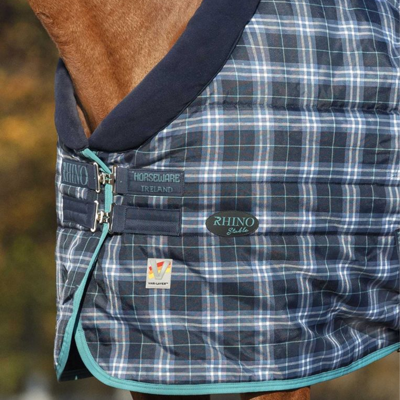Horseware Rhino Original 450g Stable Rug with Vari-Layer - Navy Check/Teal-1