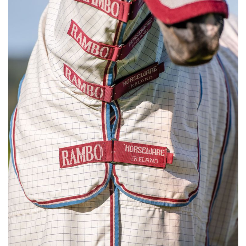 Horseware Rambo Optimo Supreme Summer Sheet - Navy Check/Cherry/Peach/Blue-4