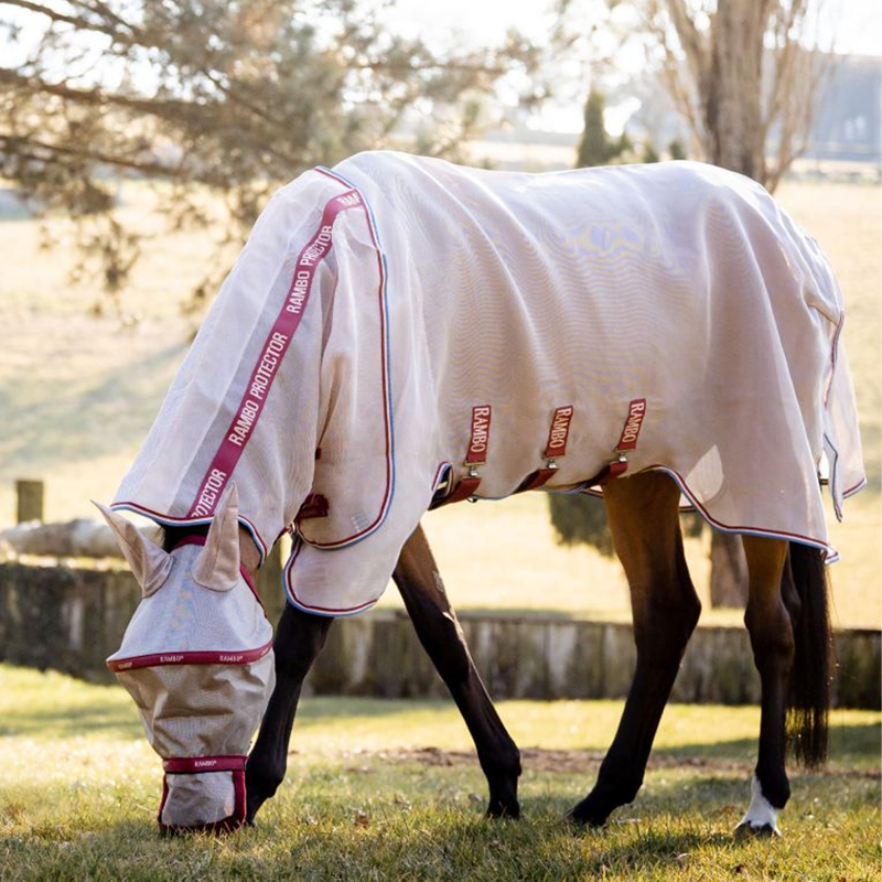 Horseware Rambo Protector Disc Front Closure Fly Rug - Oatmeal/Cherry/Peach/Blue-2