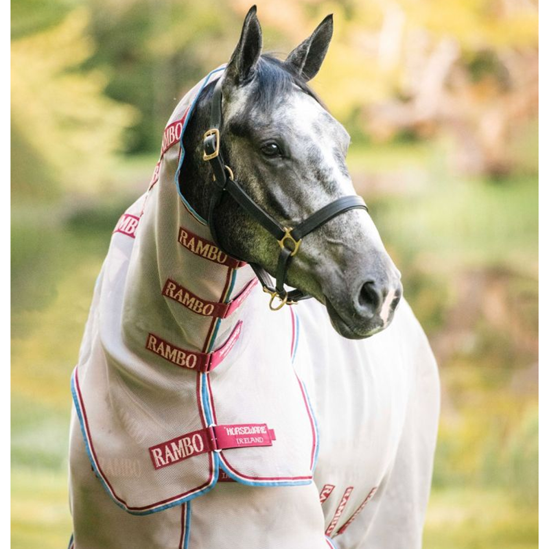 Horseware Rambo Protector Disc Front Closure Fly Rug - Oatmeal/Cherry/Peach/Blue-3