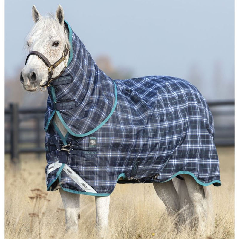 Horseware Rhino Pony Plus 200g Turnout Rug - Navy Check/Teal-1