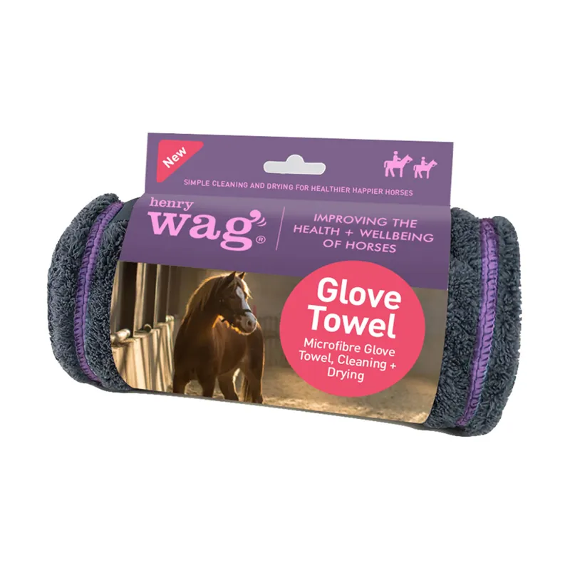 Henry Wag Small Equine Microfibre Glove Towel - Plum/Grey
