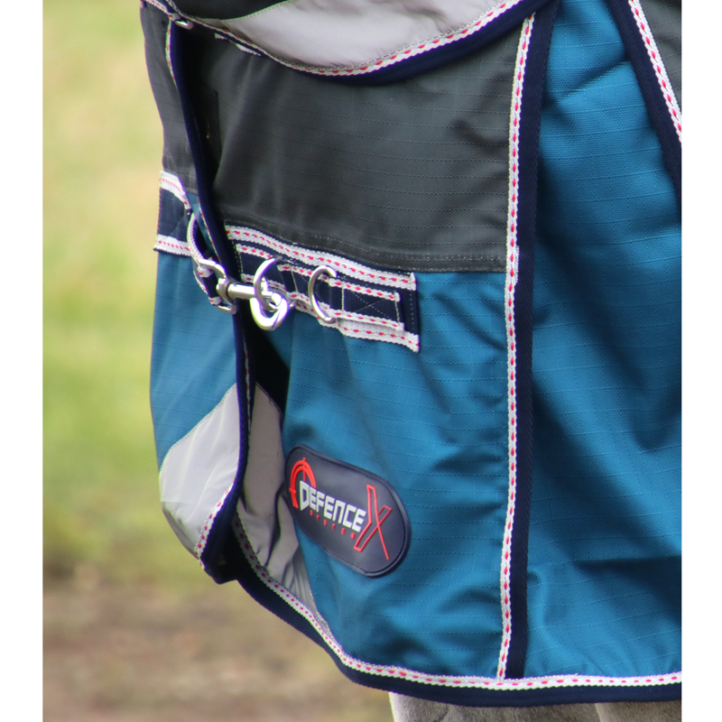 Hy DefenceX System 50g Turnout Rug With Detachable Neck Cover - Dark Grey/Dark Teal-1