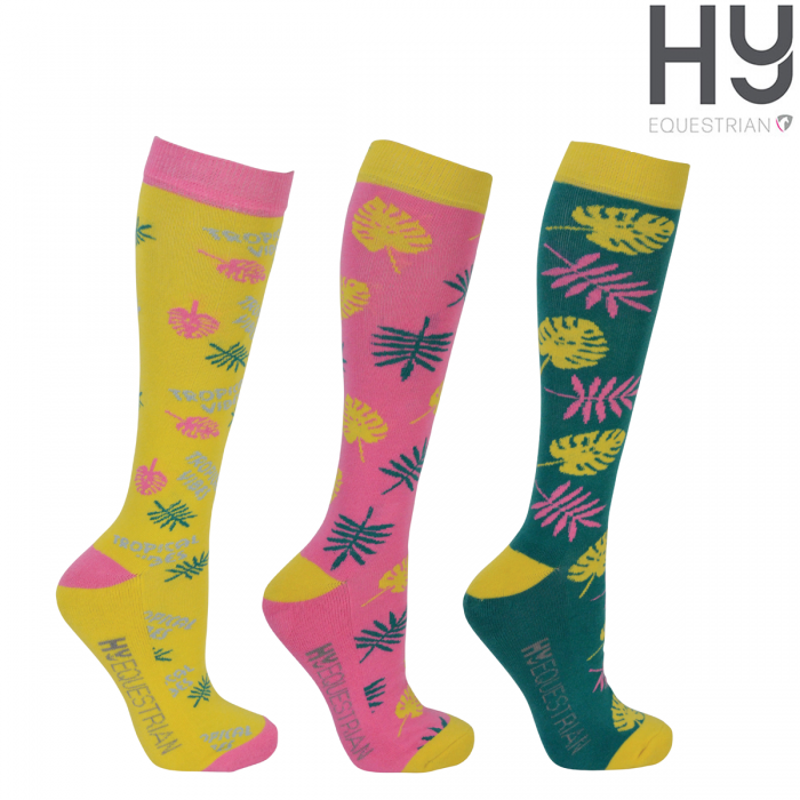 Hy Equestrian Tropical Vibes Socks 3 Pack - Pink/Fern/Lime-3
