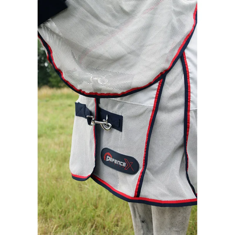 Hy DefenceX System Airflow Detachable Fly Rug - Silver/Navy/Red-1