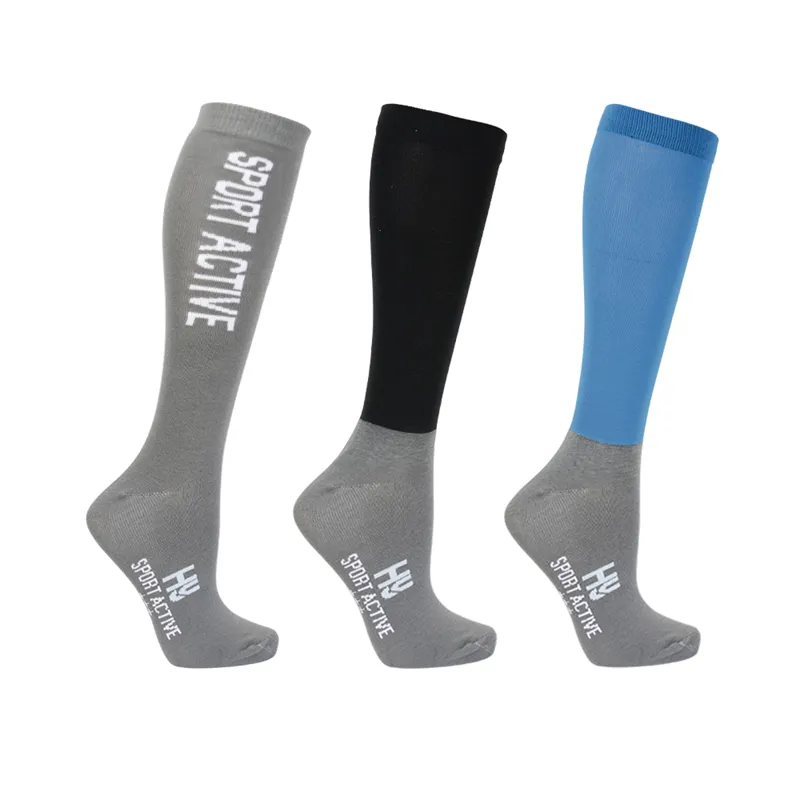 Hy Sport Active Riding Socks - Pack of 3 - Aegean Green/Pencil Point Grey/Black