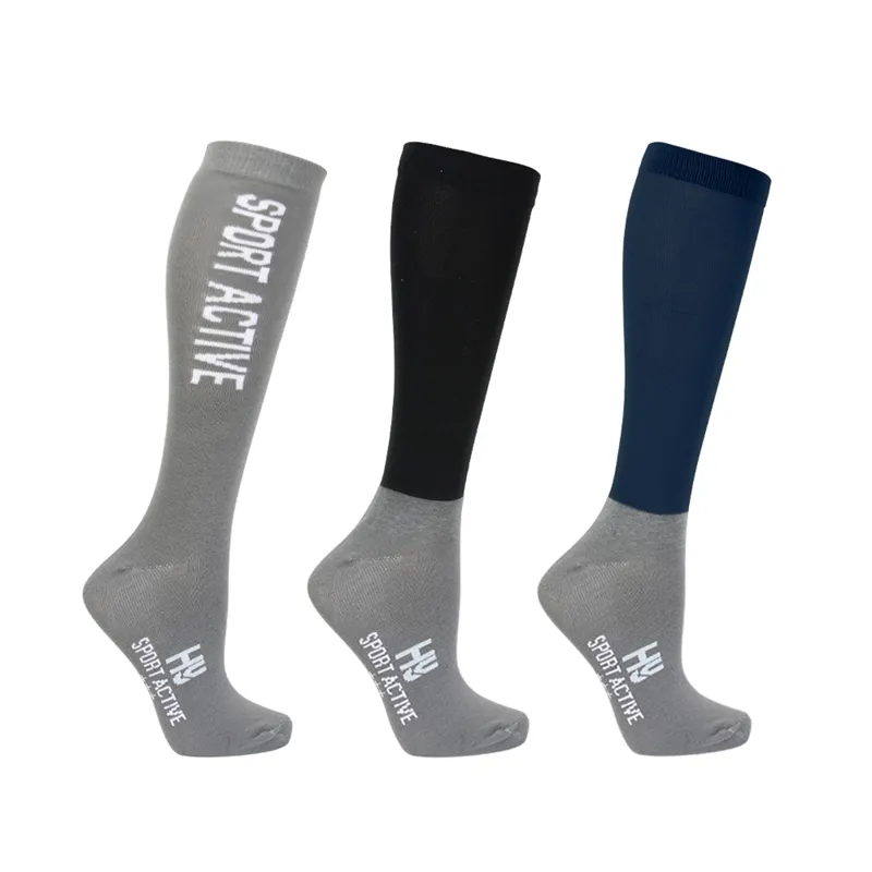 Hy Sport Active Riding Socks - Pack of 3 - Midnight Navy/Pencil Point Grey/Black