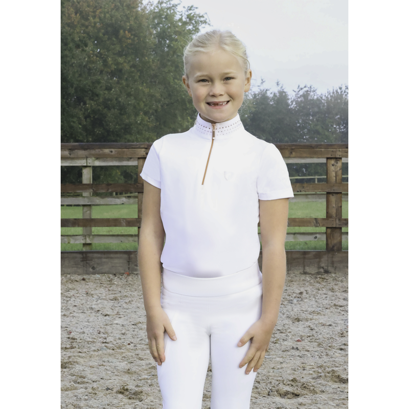 Hy Equestrian Children's Roka Royal Show Shirt - White/Rose Gold Diamante-4