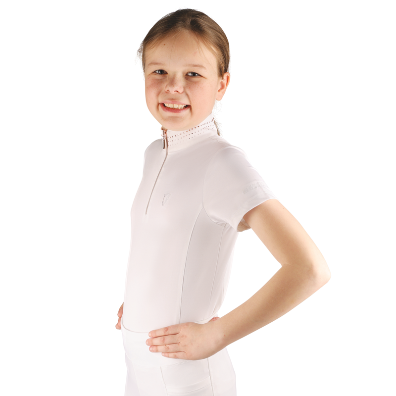 Hy Equestrian Children's Roka Royal Show Shirt - White/Rose Gold Diamante-3