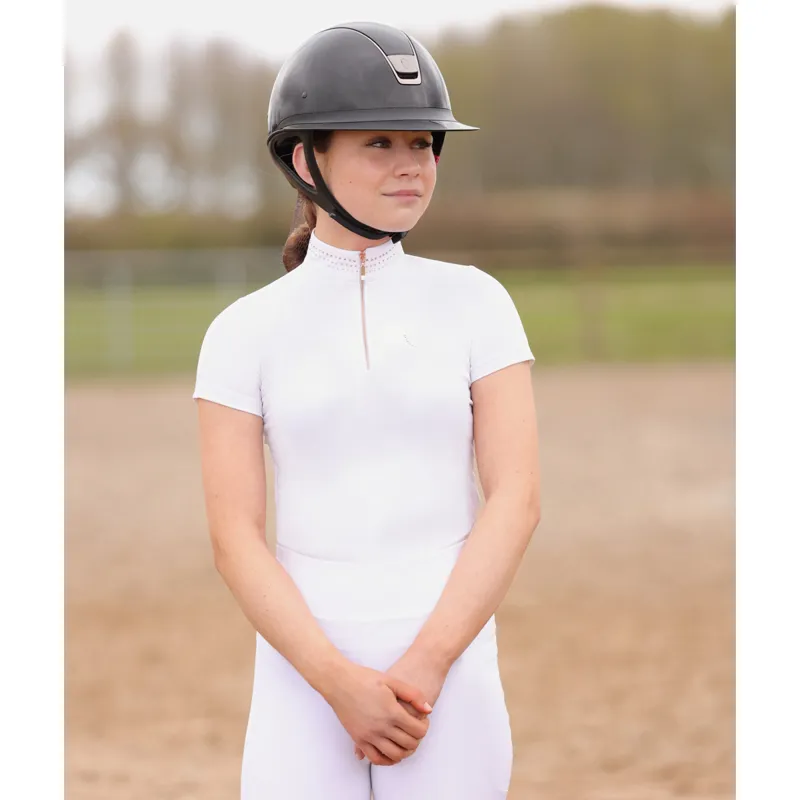 Hy Equestrian Children's Roka Royal Show Shirt - White/Rose Gold Diamante