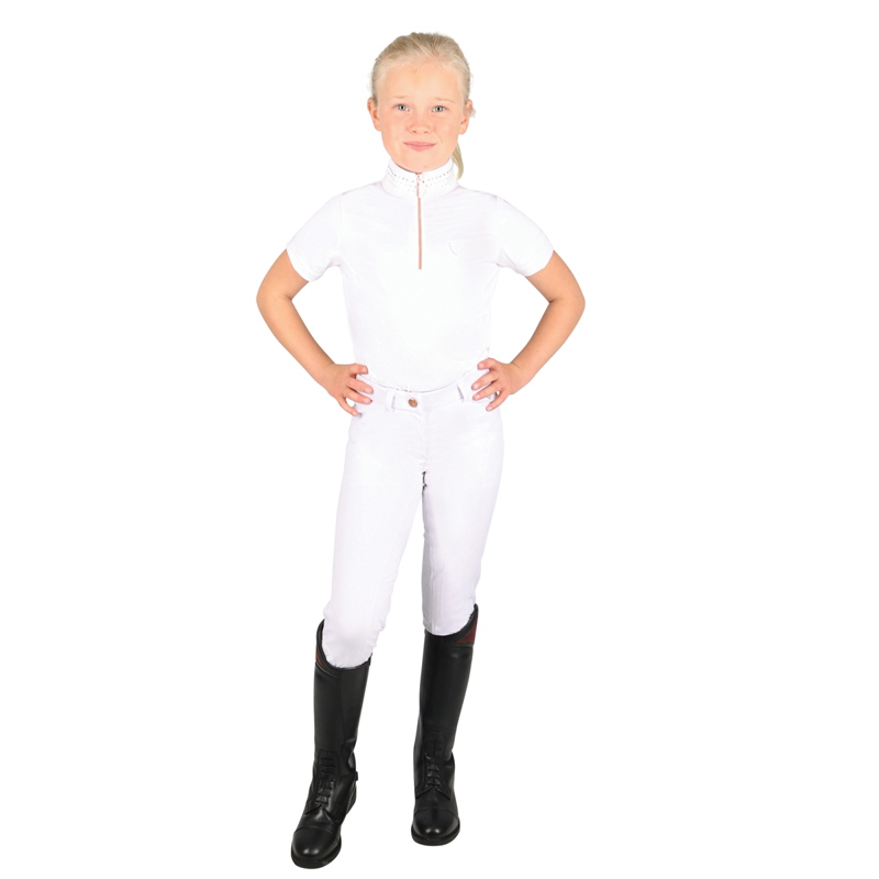 Hy Equestrian Children's Roka Royal Show Shirt - White/Rose Gold Diamante-1