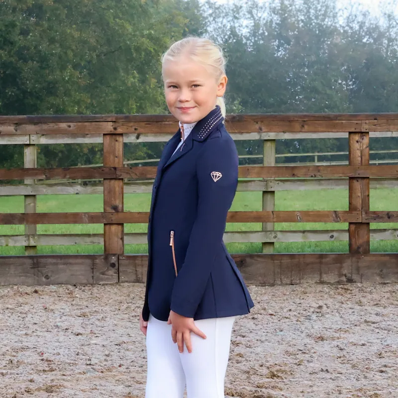Hy Equestrian Children's Roka Royal Show Jacket - Navy/Rose Gold Diamante