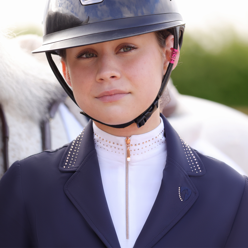 Hy Equestrian Children's Roka Royal Show Jacket - Navy/Rose Gold Diamante-7