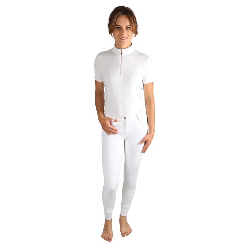 Hy Equestrian Roka Royal Breeches - White/Rose Gold Diamante
