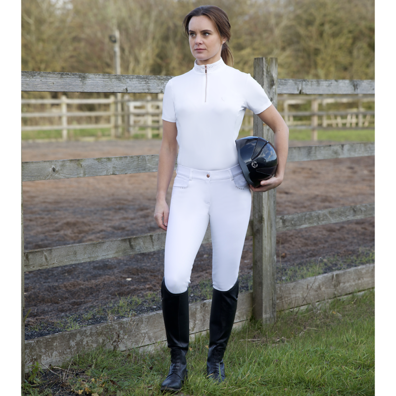 Hy Equestrian Roka Royal Breeches - White/Rose Gold Diamante-5