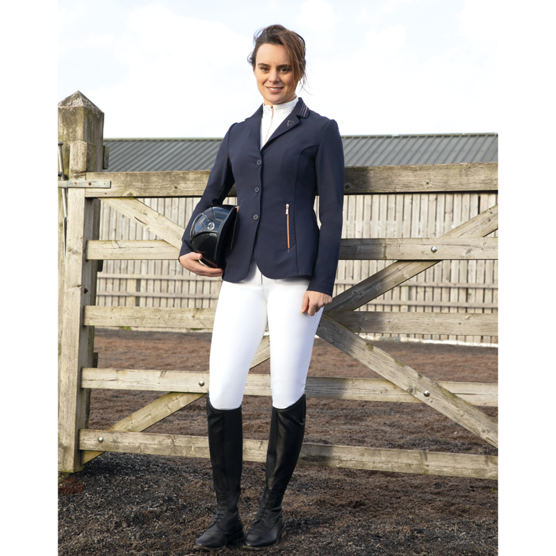 Hy Equestrian Roka Royal Show Jacket - Navy/Rose Gold Diamante-4